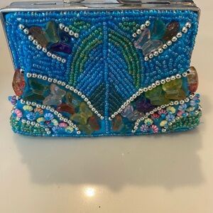 Elegant Blue Beaded Clutch